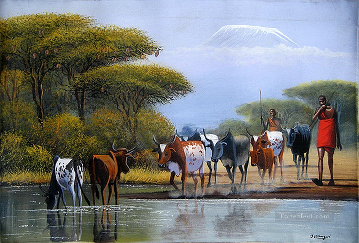 アフリカから川を渡る油絵